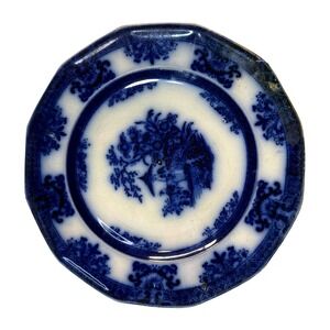 Antique Davenport Amoy Flow Blue Plate 9.25in Chinoiserie Transferware Ironstone